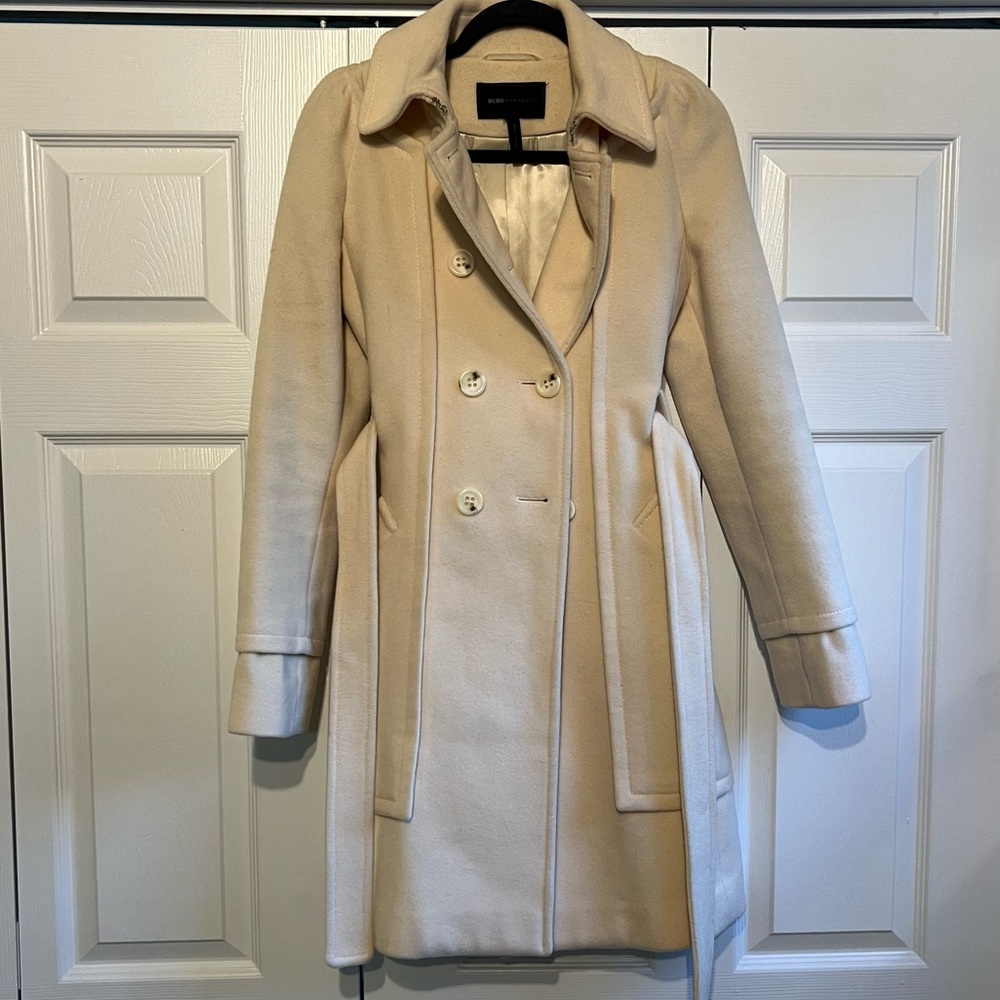 BCBG MAXAZRIA Cream Wool Blend Trench Coat —Size XS - Picture 4 of 15